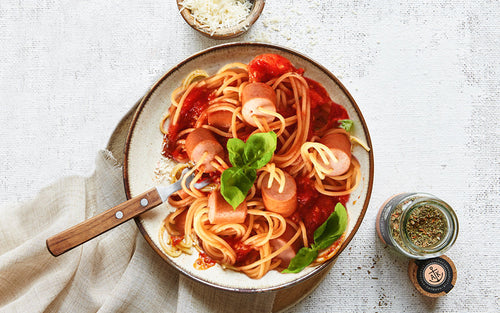 Rezept Bambini Spaghetti-Würstchen-Spieße