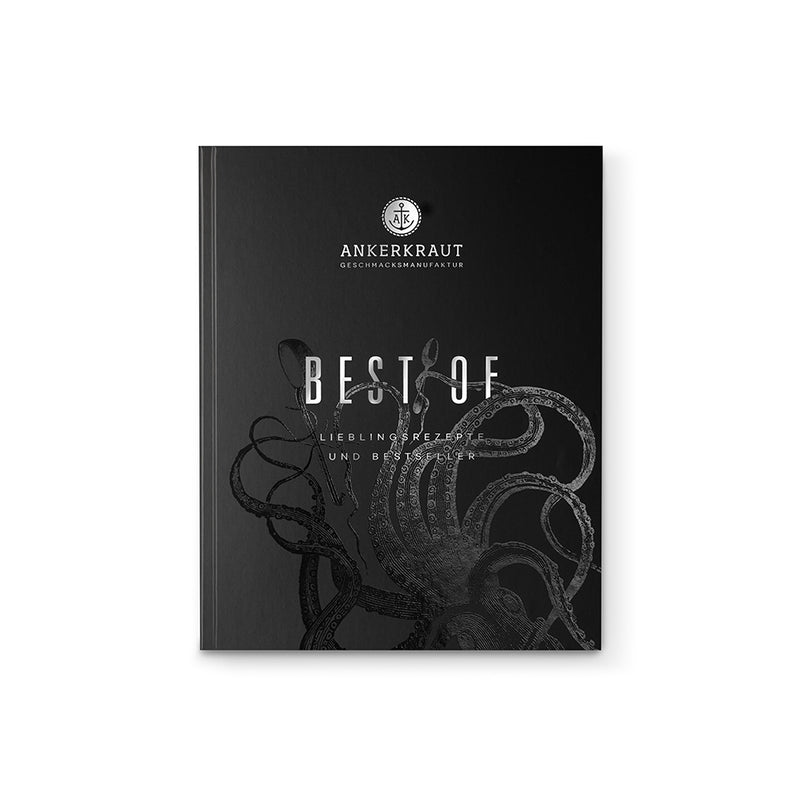 schwarzes Kochbuch auf weißem Grund
