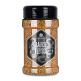 Gewürzmischung Für Bauchfleisch von Ankerkraut im Gewürzstreuer vor weißem Hintergrund.