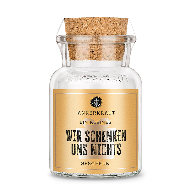 Nichts Geschenk-Glas von Ankerkraut im Korkenglas auf weißem Hintergrund.