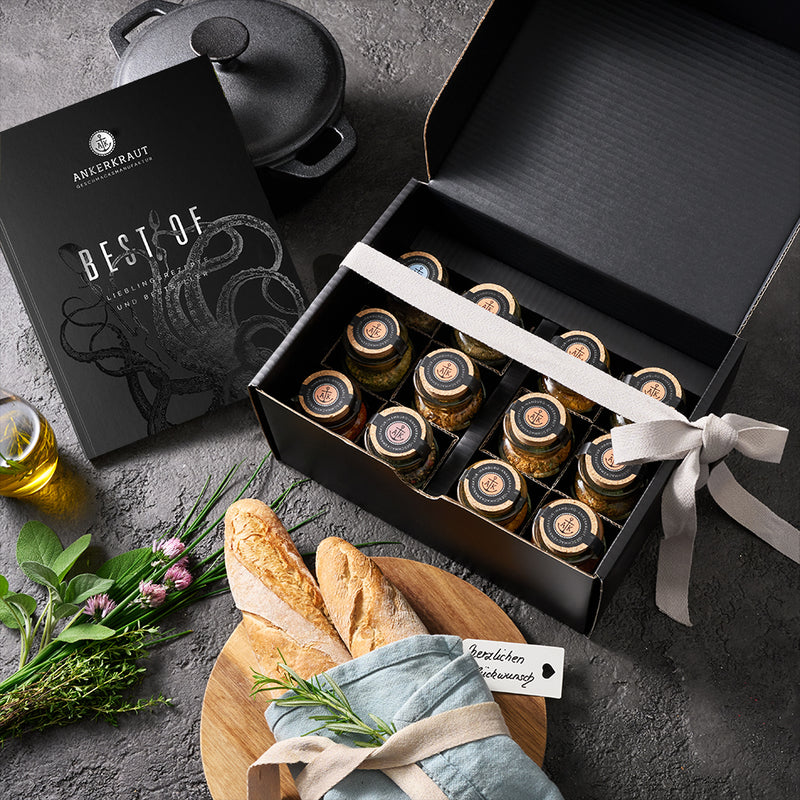 12 Korkengläser mit Kochbuch und Box