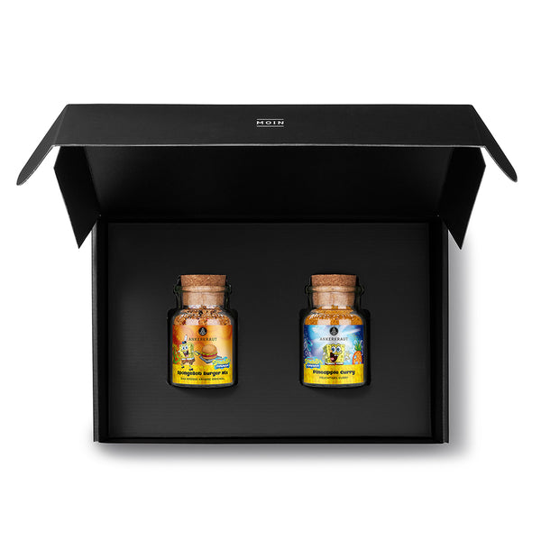 offene Geschenk-Box mit Spongebob Korkengläsern