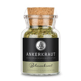 Bohnenkraut von Ankerkraut im Korkenglas auf weißem Hintergrund.