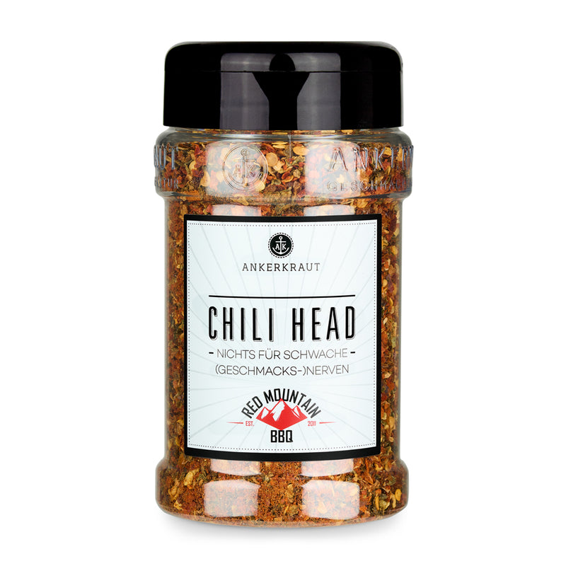 Ankerkraut Chili Head im Gewürzstreuer vor weißem Hintergrund.