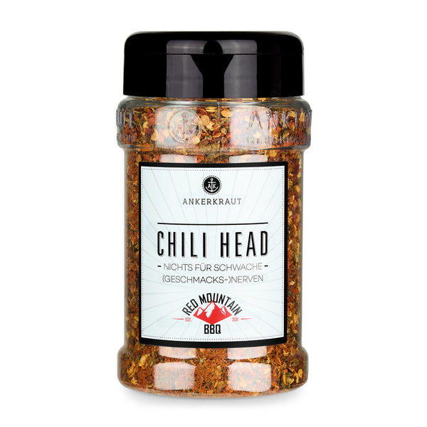 Ankerkraut Chili Head im Gewürzstreuer vor weißem Hintergrund.