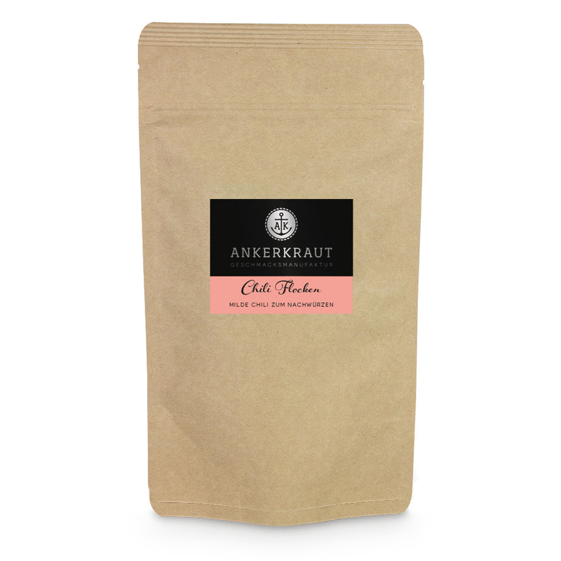 Chiliflocken im praktischen kleinen Nachfüllbeutel zum wieder verschließen.