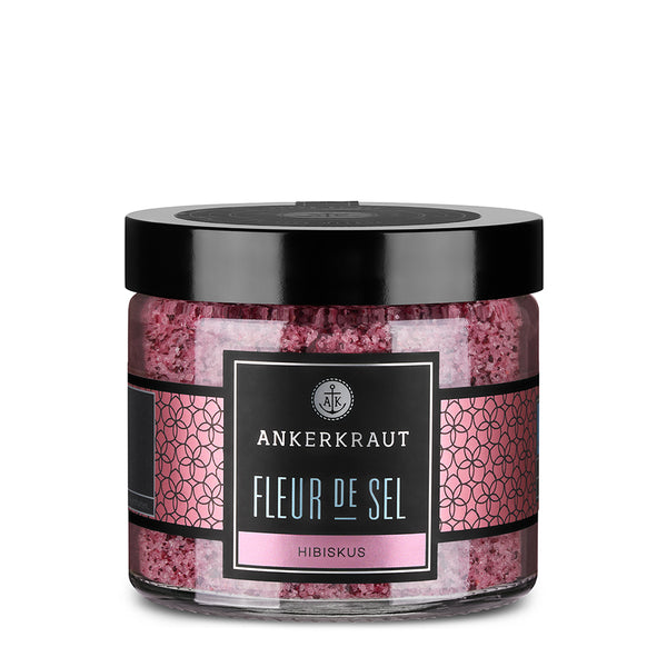 Ankerkraut Fleur de Sel Hibiskus im Tiegel vor weißem Hintergrund.