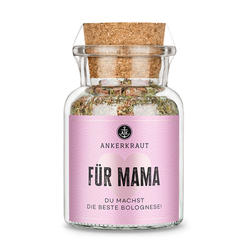 Geschenk für Mama von Ankerkraut im edlen Korkenglas vor weißem Hintergrund.