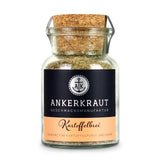 Kartoffelpüree Gewürz von Ankerkraut im Korkenglas auf weißem Hintergrund.