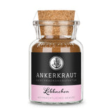 Lebkuchen Gewürz von Ankerkraut im Korkenglas auf weißem Hintergrund.