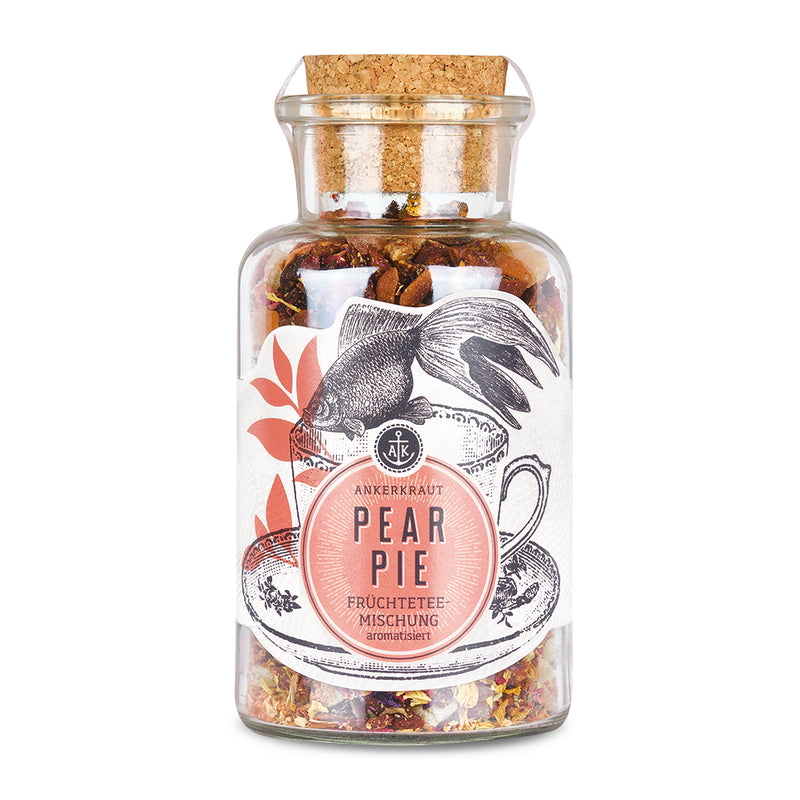Pear Pie Früchtetee von Ankerkraut im Korkenglas auf weißem Hintergrund.