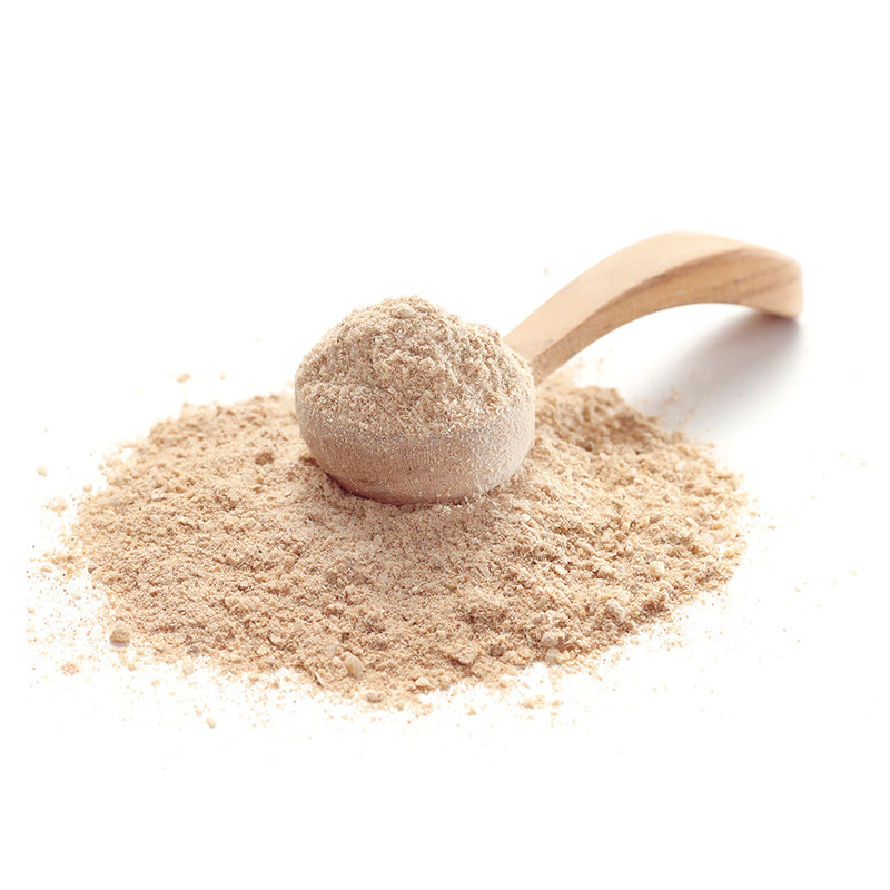 Pilzbrühe von Ankerkraut als Häufchen auf einem Gewürzlöffel.