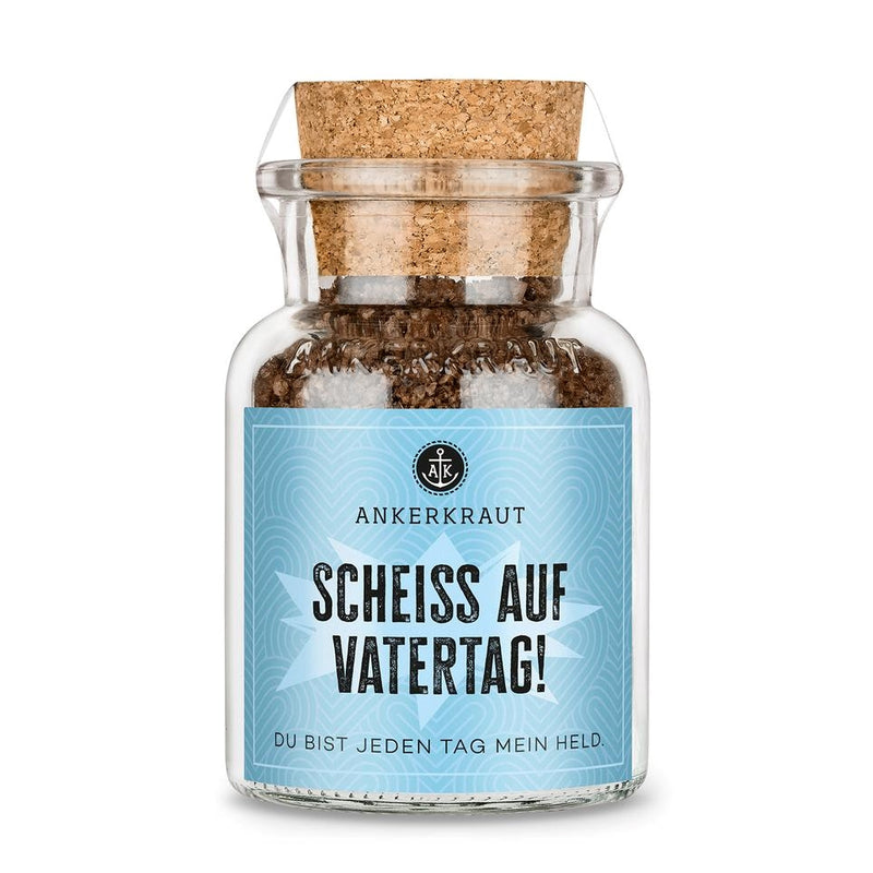 Scheiß Auf Vatertag von Ankerkraut im Korkenglas auf weißem Hintergrund.