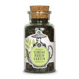 Ankerkraut Sencha Rosengarten Grüntee im Korkenglas auf weißem Hintergrund.