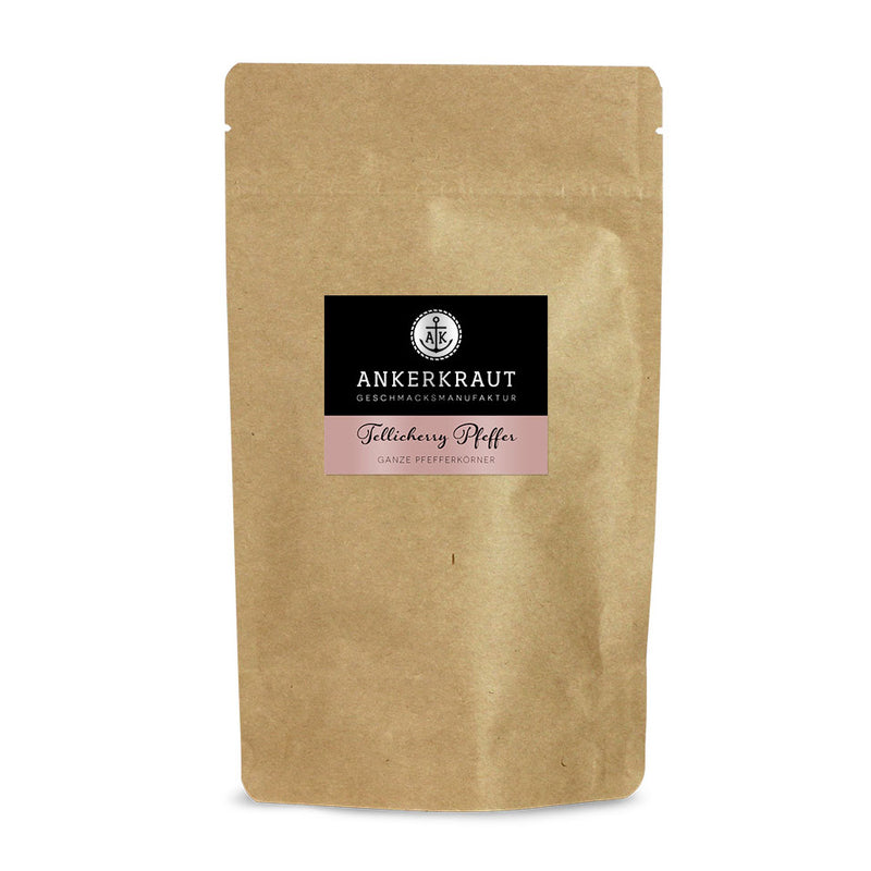 Ankerkraut Tellicherry Pfeffer im praktischen kleinen Nachfüllbeutel zum wieder verschließen.