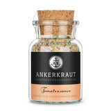 Tomatensauce Gewürze von Ankerkraut im Korkenglas auf weißem Hintergrund.